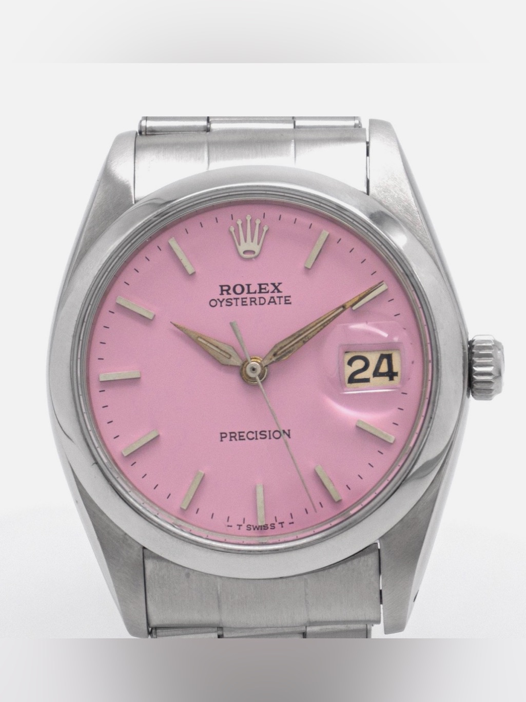Rolex Watch 6694 Oyster Date Precision Stainless Steel Pink Dial